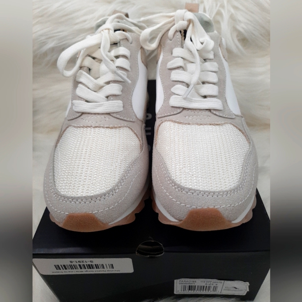 New In Box ShuShop Paneled Design White Lace Up Sneakers Tennis Shoes - Picture 7 of 16